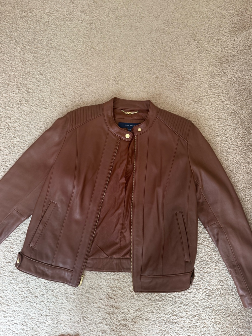Cole Haan Brown Leather Jacket Size XL NWOT